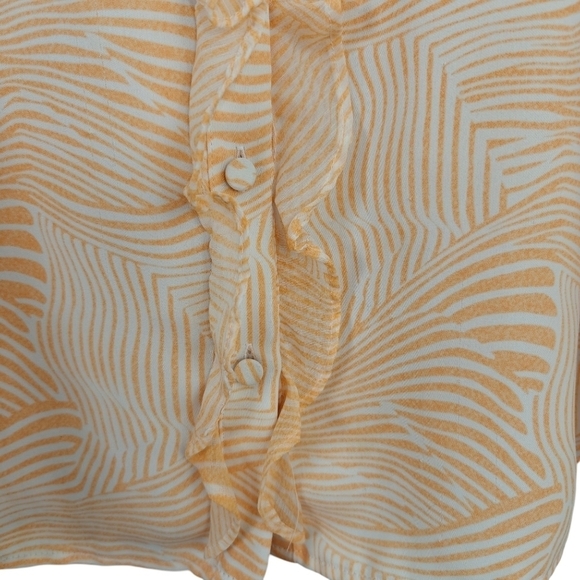 Chico's Zebra Print Ruffle Front Blouse Size Large / 2 Peach Button Up Shirt - Picture 4 of 11